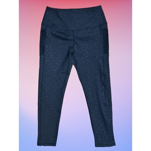 Women's LegEnd Athletic Stretch Leggings Side Pocket Black Animal Print Size L - Picture 1 of 8